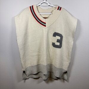 POL Women's Oversized Sweater Vest Distressed Varsity Grandpacore Size Large